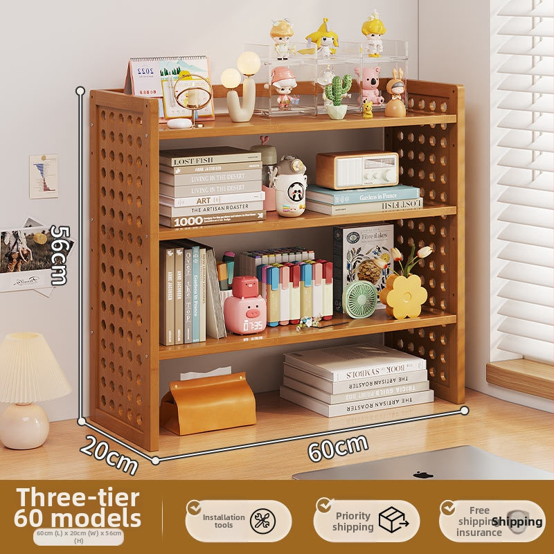 Stalo knygų spinta su daug sluoksnių dizainu ir reguliuojamomis pertvaromis, skylėta lenta organizacijai, modelis 0010