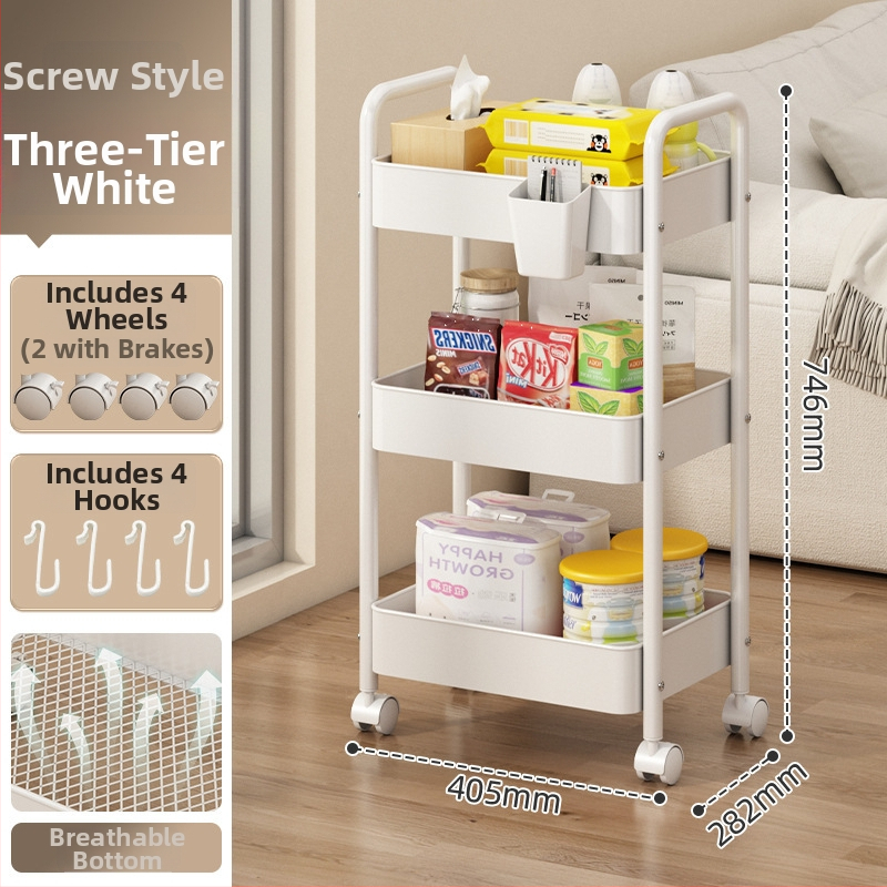 Mažas metalo vežimėlis saugojimui – modernus minimalistinis stilius, daugiafunkcinis, tinkamas voniai