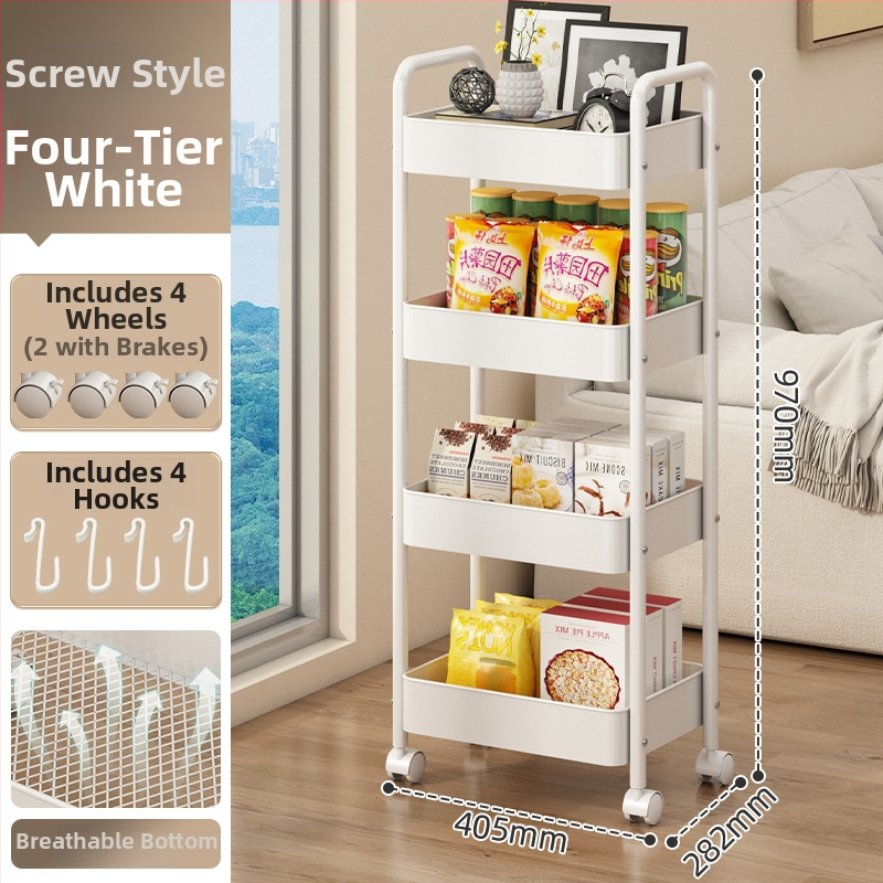 Mažas metalo vežimėlis saugojimui – modernus minimalistinis stilius, daugiafunkcinis, tinkamas voniai