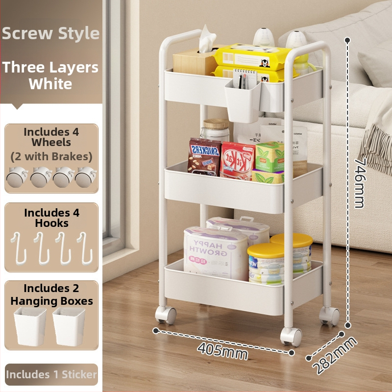 Mažas metalo vežimėlis saugojimui – modernus minimalistinis stilius, daugiafunkcinis, tinkamas voniai