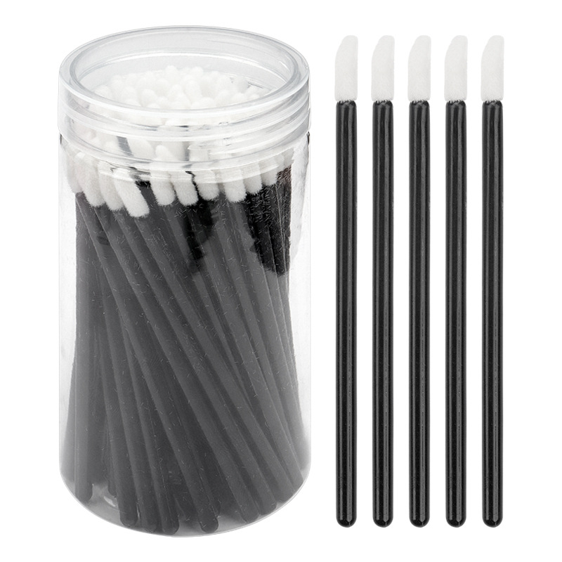 Sminkecset nylon szőrrel, hordó alakú csomagolás, műanyag nyél, hordozható, 100 darabos készlet.