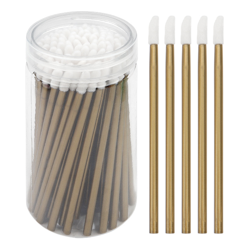 Sminkecset nylon szőrrel, hordó alakú csomagolás, műanyag nyél, hordozható, 100 darabos készlet.