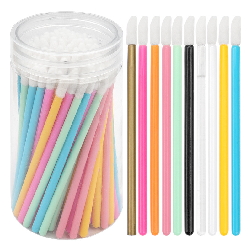 Sminkecset nylon szőrrel, hordó alakú csomagolás, műanyag nyél, hordozható, 100 darabos készlet.