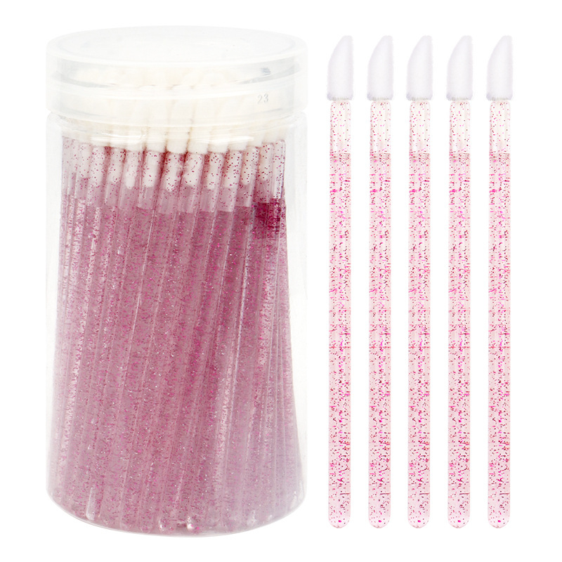 Sminkecset nylon szőrrel, hordó alakú csomagolás, műanyag nyél, hordozható, 100 darabos készlet.