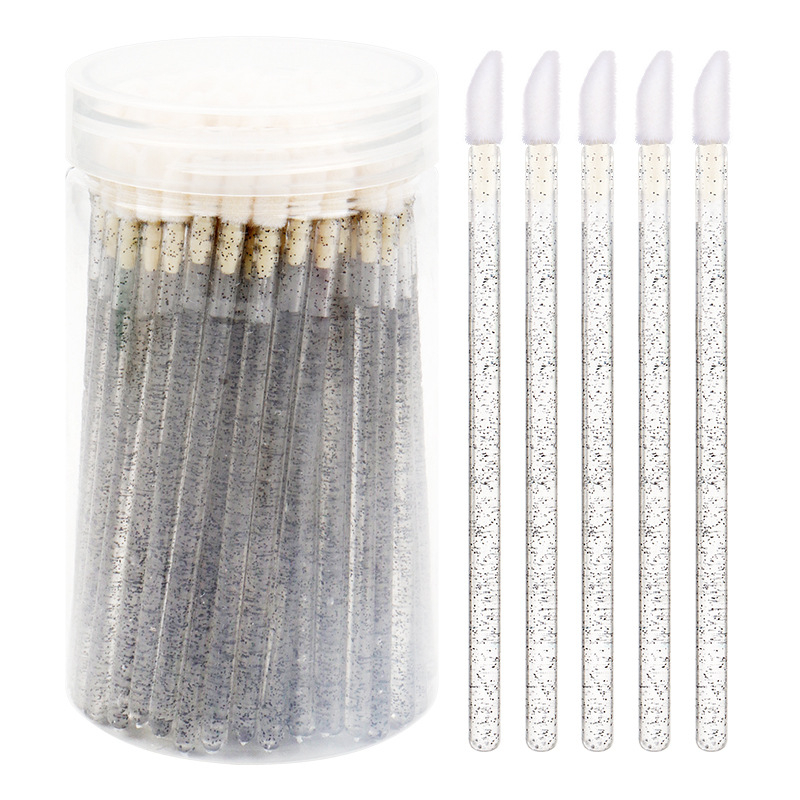 Sminkecset nylon szőrrel, hordó alakú csomagolás, műanyag nyél, hordozható, 100 darabos készlet.