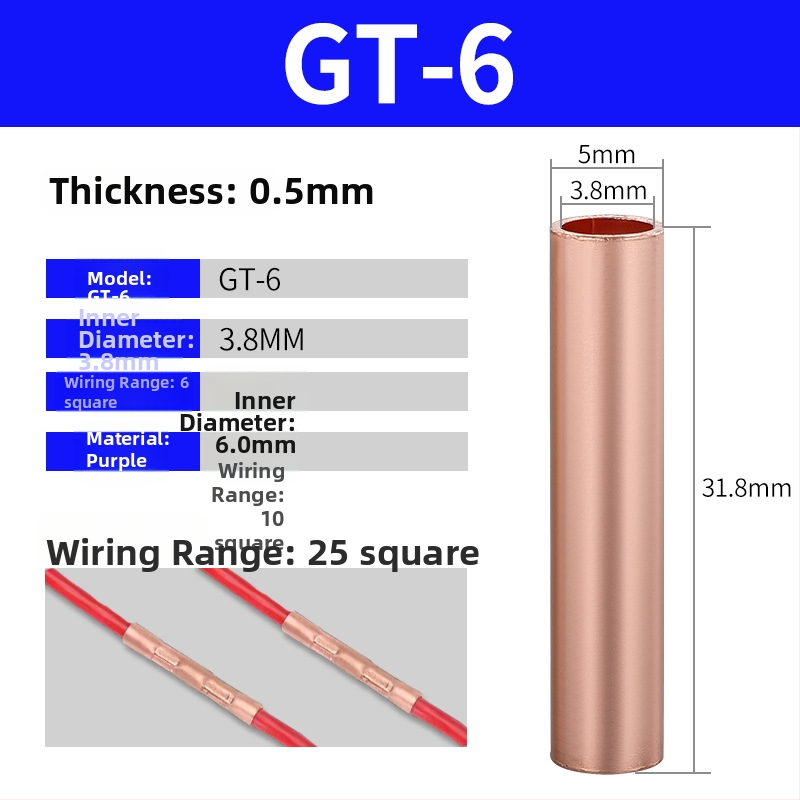GT vara caurules terminālis, auksta presēšana vadu savienojums, CE sertifikāts, piemērots elektriskajām instalācijām