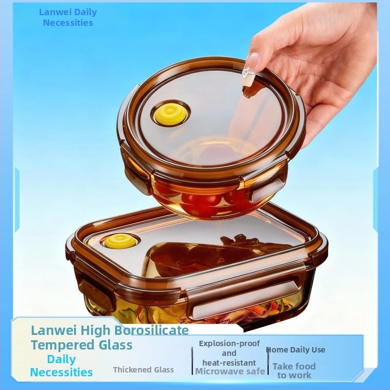 Cutie de prânz din sticlă borosilicată, compatibilă cu microunde, etanșă, izolată, cu capac