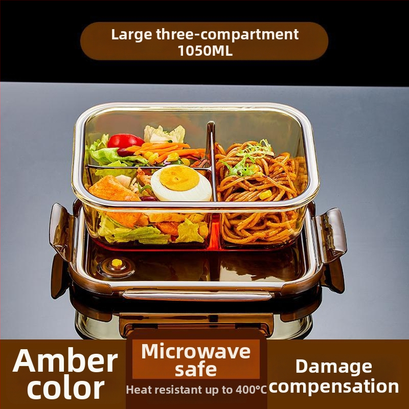 Pietų dėžutė iš borosilikatinio stiklo, tinkama mikrobangų krosnelei, sandari, izoliuota, su dangteliu