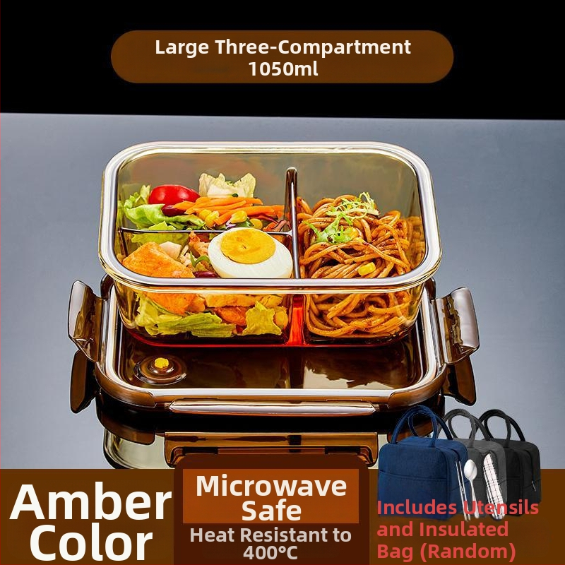 Pietų dėžutė iš borosilikatinio stiklo, tinkama mikrobangų krosnelei, sandari, izoliuota, su dangteliu