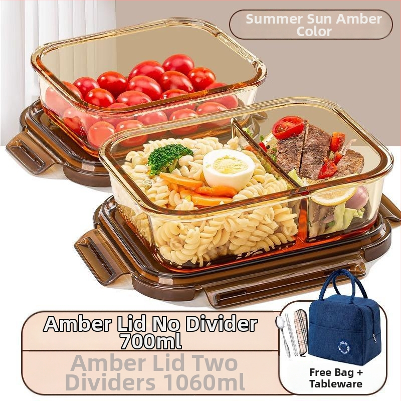 Pietų dėžutė iš borosilikatinio stiklo, tinkama mikrobangų krosnelei, sandari, izoliuota, su dangteliu