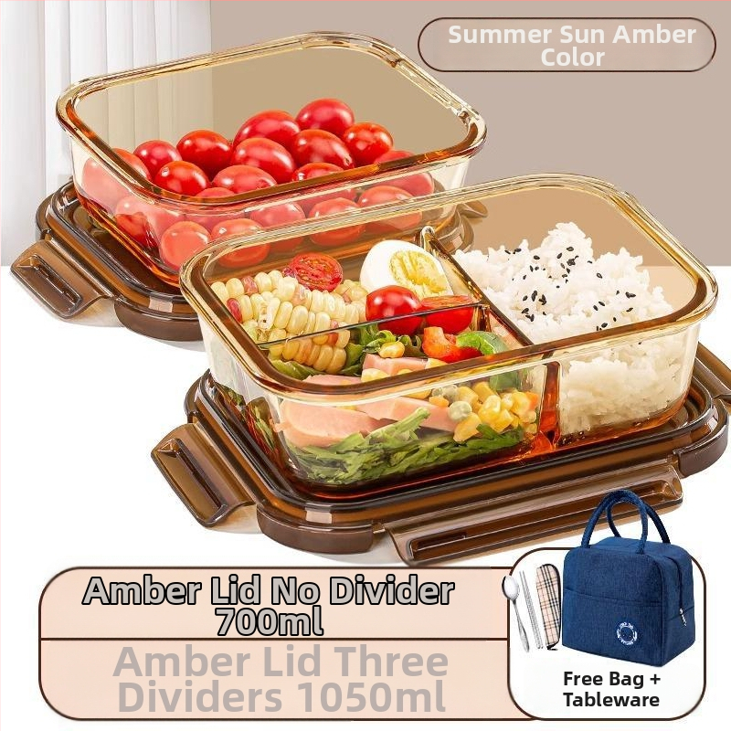 Pietų dėžutė iš borosilikatinio stiklo, tinkama mikrobangų krosnelei, sandari, izoliuota, su dangteliu