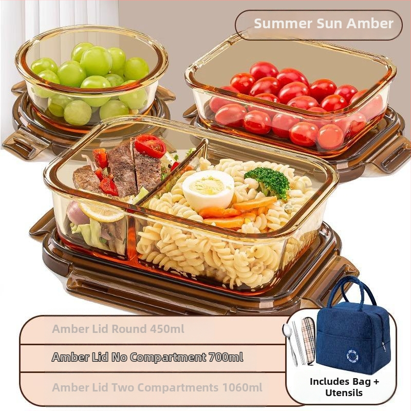 Pietų dėžutė iš borosilikatinio stiklo, tinkama mikrobangų krosnelei, sandari, izoliuota, su dangteliu