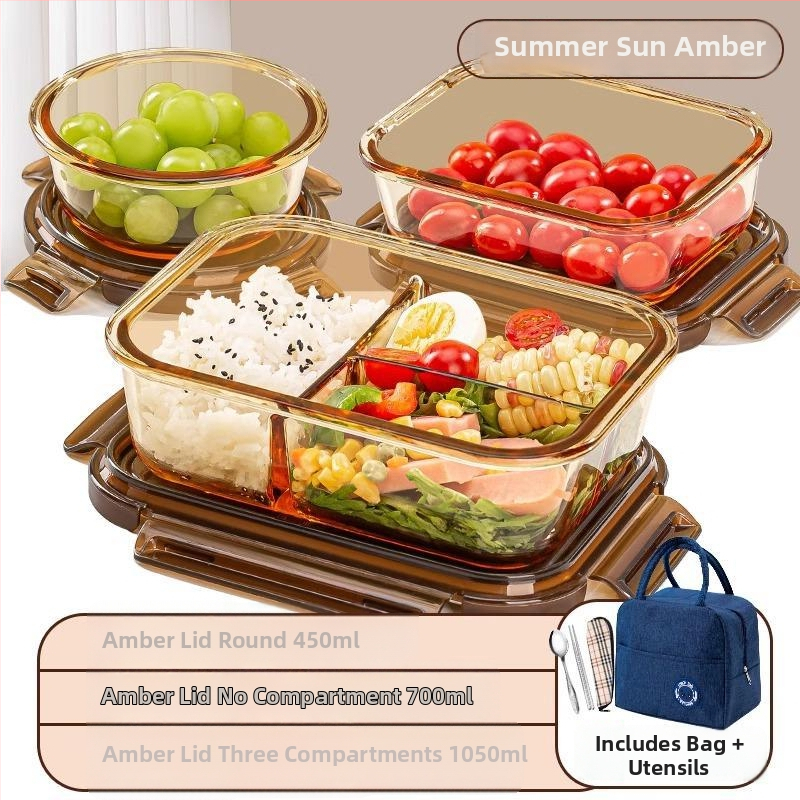 Pietų dėžutė iš borosilikatinio stiklo, tinkama mikrobangų krosnelei, sandari, izoliuota, su dangteliu