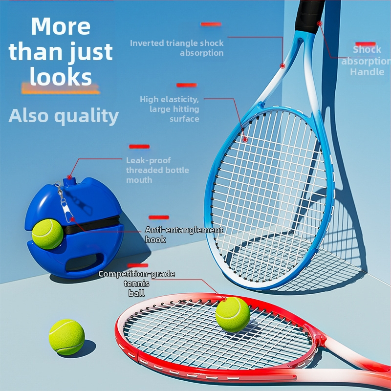 Tennise treeningreket – alumiiniumist raam; kaal 95–100 g; käepideme paksus G1; reketi tüüp: sirge löök; stringi materjal: nailon