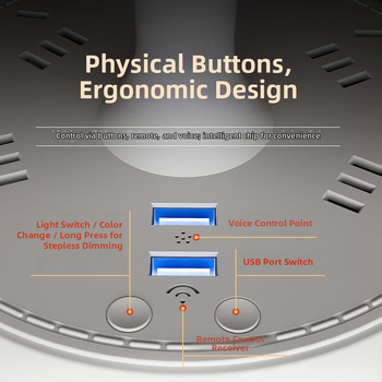 Balso valdymo išmanioji LED stalinė lempa su kištuku ir USB įkrovimu, 10A/250V, CCC sertifikatas, namų/bendrabučio/komercinei naudojimui
