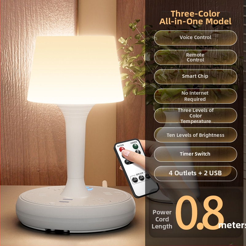 Balso valdymo išmanioji LED stalinė lempa su kištuku ir USB įkrovimu, 10A/250V, CCC sertifikatas, namų/bendrabučio/komercinei naudojimui