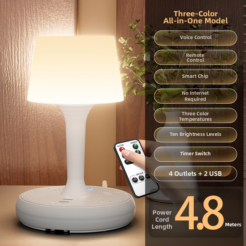 Balso valdymo išmanioji LED stalinė lempa su kištuku ir USB įkrovimu, 10A/250V, CCC sertifikatas, namų/bendrabučio/komercinei naudojimui