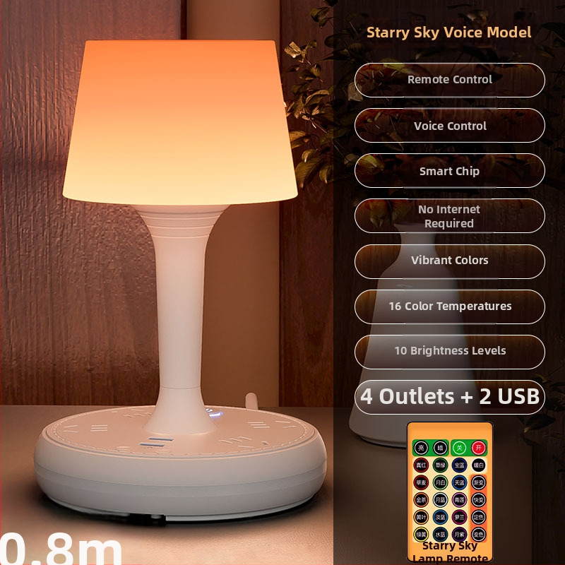 Balso valdymo išmanioji LED stalinė lempa su kištuku ir USB įkrovimu, 10A/250V, CCC sertifikatas, namų/bendrabučio/komercinei naudojimui