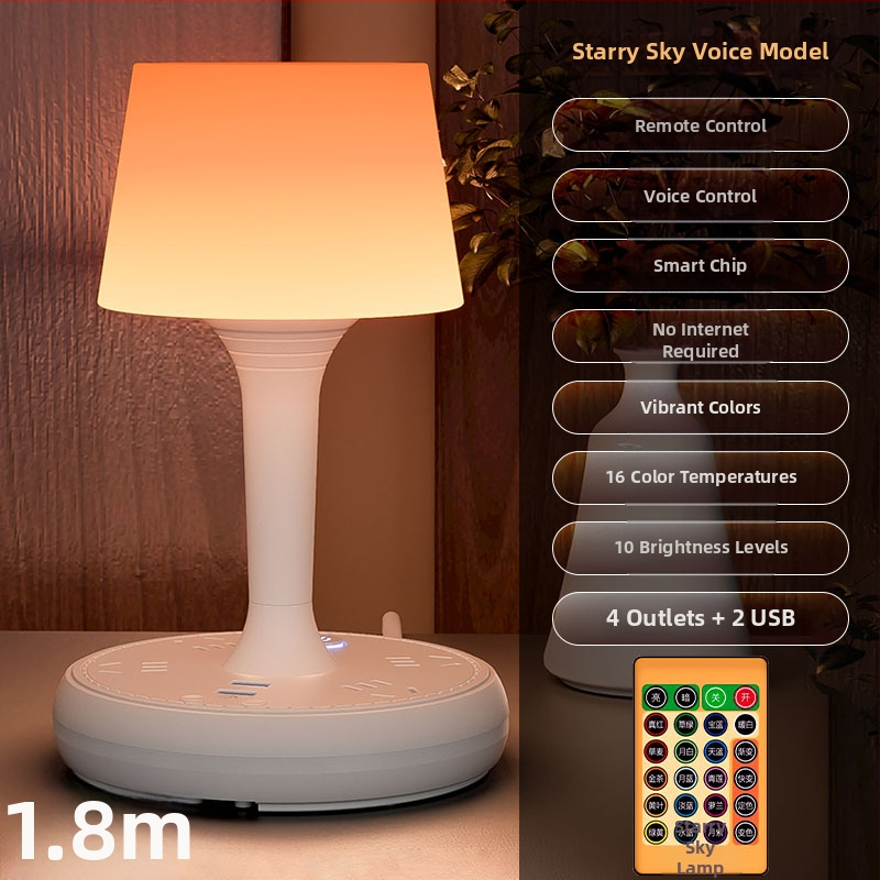 Balso valdymo išmanioji LED stalinė lempa su kištuku ir USB įkrovimu, 10A/250V, CCC sertifikatas, namų/bendrabučio/komercinei naudojimui