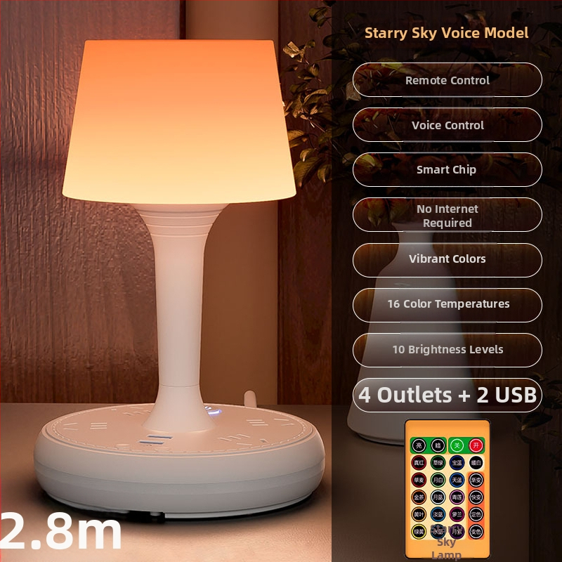 Balso valdymo išmanioji LED stalinė lempa su kištuku ir USB įkrovimu, 10A/250V, CCC sertifikatas, namų/bendrabučio/komercinei naudojimui