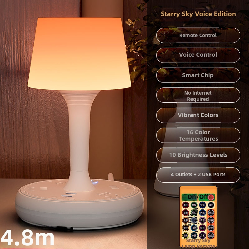 Balso valdymo išmanioji LED stalinė lempa su kištuku ir USB įkrovimu, 10A/250V, CCC sertifikatas, namų/bendrabučio/komercinei naudojimui