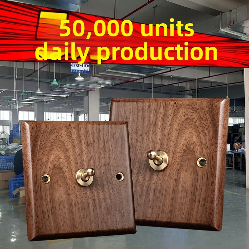 86 tipa sienas kontaktu panelis, Walnut Lever sērija, masīvs melnā valrieksta koks, vara svira, 10A, 220V