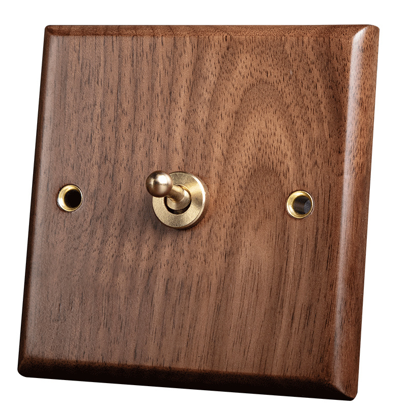 86 tipa sienas kontaktu panelis, Walnut Lever sērija, masīvs melnā valrieksta koks, vara svira, 10A, 220V