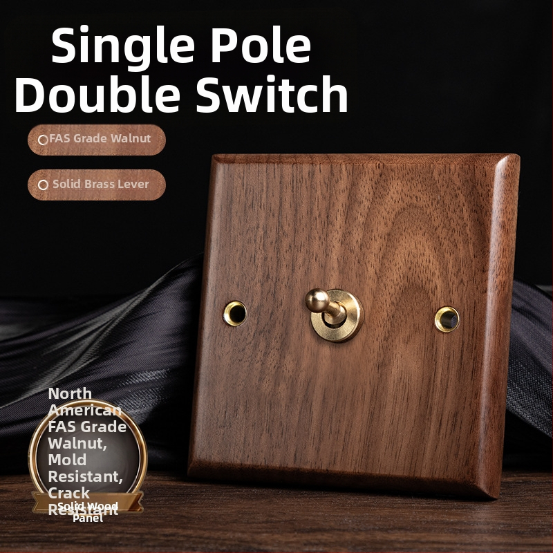 86 tipa sienas kontaktu panelis, Walnut Lever sērija, masīvs melnā valrieksta koks, vara svira, 10A, 220V