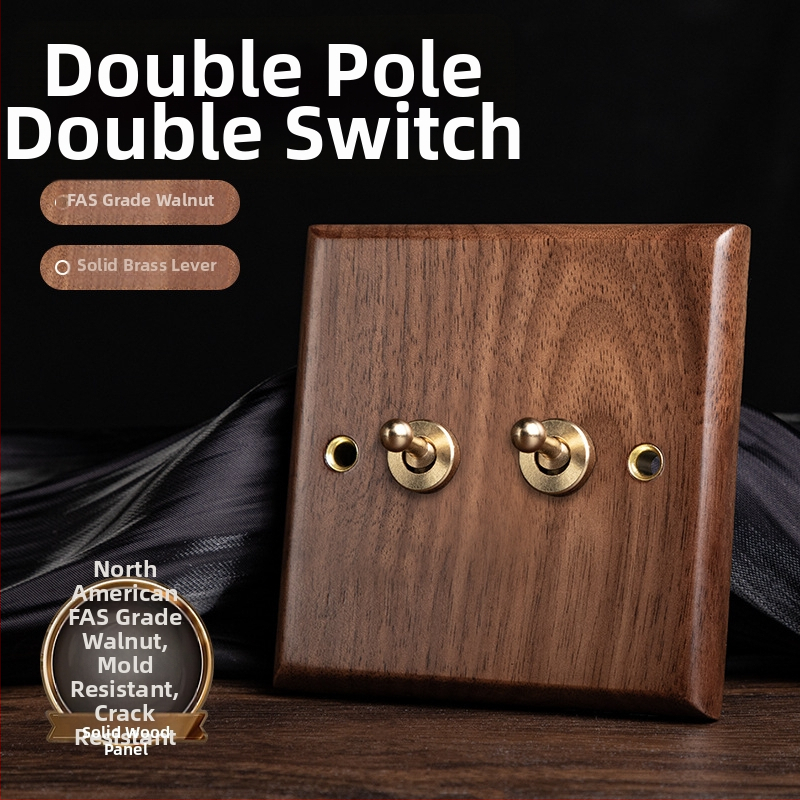 86 tipa sienas kontaktu panelis, Walnut Lever sērija, masīvs melnā valrieksta koks, vara svira, 10A, 220V