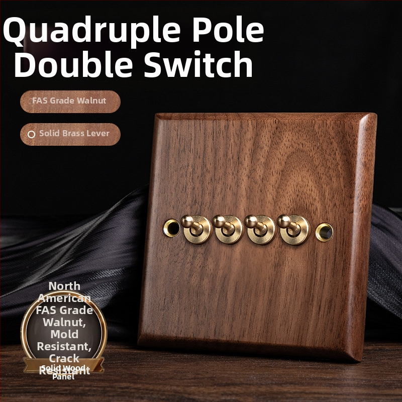 86 tipa sienas kontaktu panelis, Walnut Lever sērija, masīvs melnā valrieksta koks, vara svira, 10A, 220V