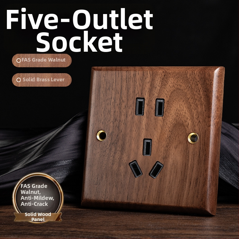 86 tipa sienas kontaktu panelis, Walnut Lever sērija, masīvs melnā valrieksta koks, vara svira, 10A, 220V