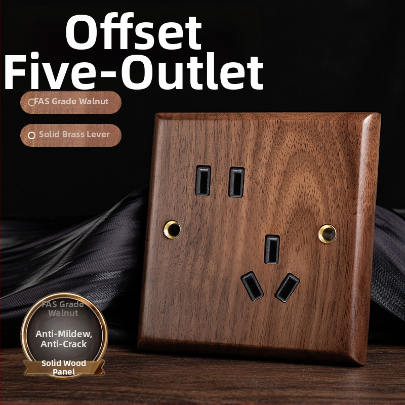 86 tipa sienas kontaktu panelis, Walnut Lever sērija, masīvs melnā valrieksta koks, vara svira, 10A, 220V