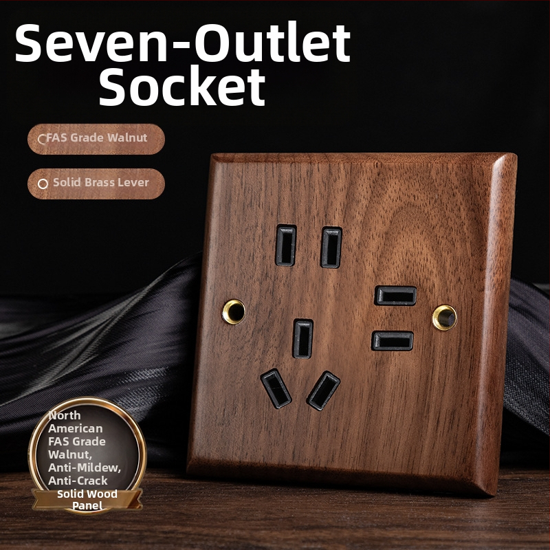 86 tipa sienas kontaktu panelis, Walnut Lever sērija, masīvs melnā valrieksta koks, vara svira, 10A, 220V