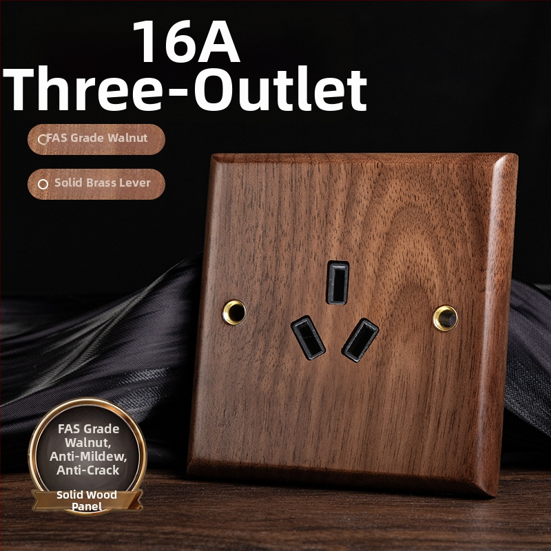 86 tipa sienas kontaktu panelis, Walnut Lever sērija, masīvs melnā valrieksta koks, vara svira, 10A, 220V