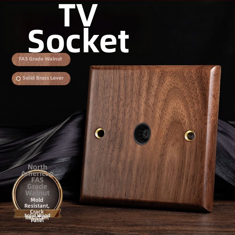 86 tipa sienas kontaktu panelis, Walnut Lever sērija, masīvs melnā valrieksta koks, vara svira, 10A, 220V