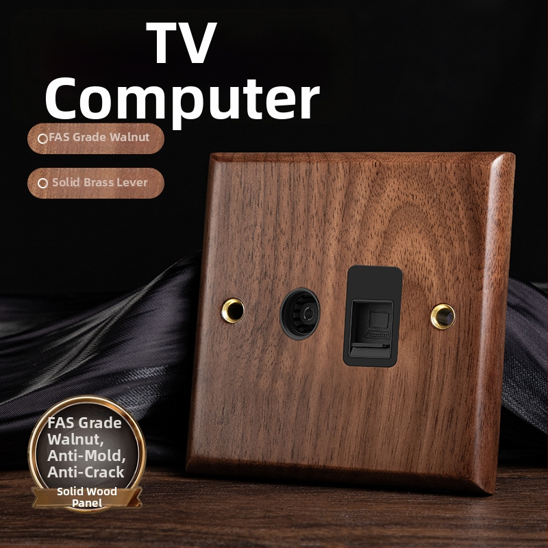 86 tipa sienas kontaktu panelis, Walnut Lever sērija, masīvs melnā valrieksta koks, vara svira, 10A, 220V