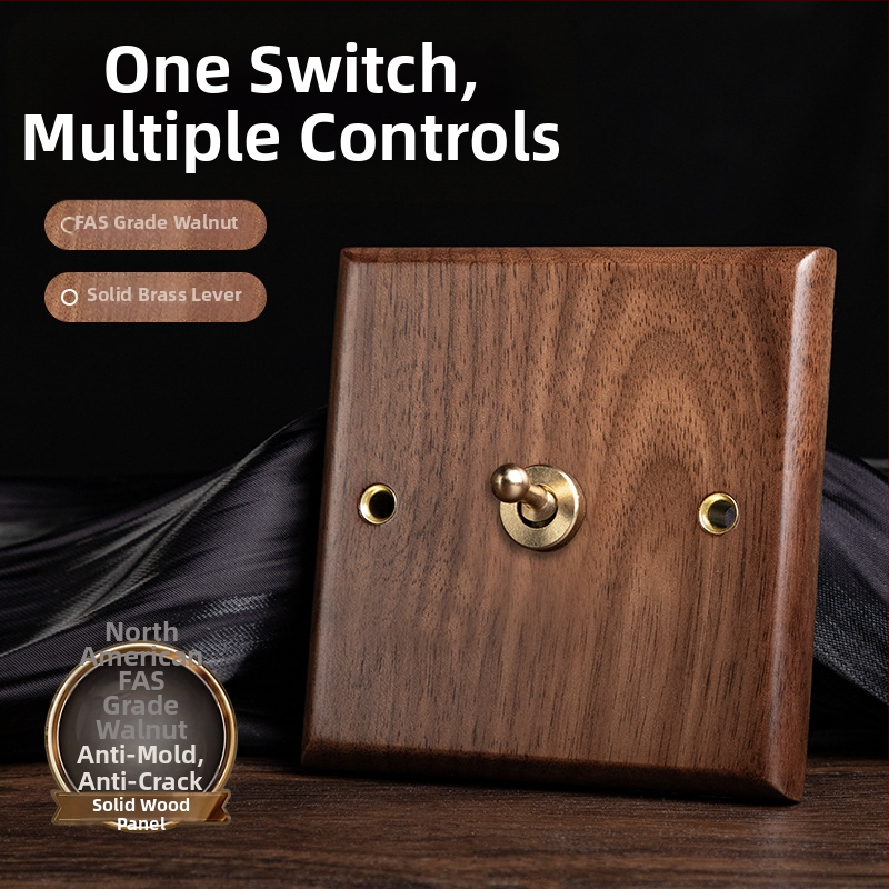 86 tipa sienas kontaktu panelis, Walnut Lever sērija, masīvs melnā valrieksta koks, vara svira, 10A, 220V