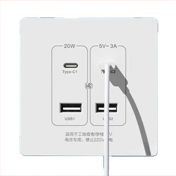 Zidni USB napajanje pločica s 20W brzim punjenjem, dvostruke USB utičnice (USB-A 2A + USB-C), 220V, vodljivo tijelo od fosfor bronca, 3C certificirano