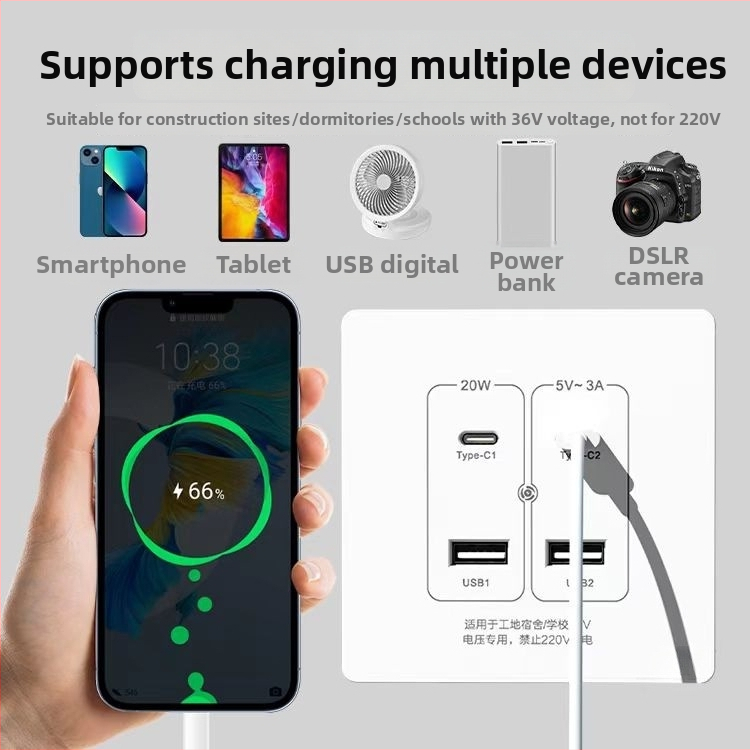 Sienas USB barošanas panelis ar 20W ātro uzlādi, divas USB ostas (USB-A 2A + USB-C), 220V, vadāmais korpuss no fosfora bronzas, 3C sertificēts