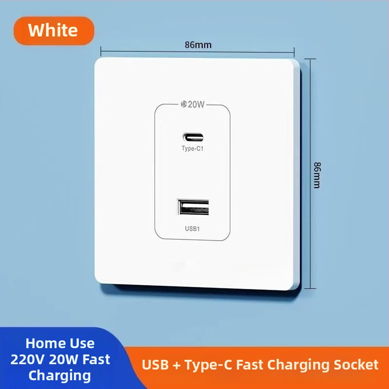 Zidni USB napajanje pločica s 20W brzim punjenjem, dvostruke USB utičnice (USB-A 2A + USB-C), 220V, vodljivo tijelo od fosfor bronca, 3C certificirano