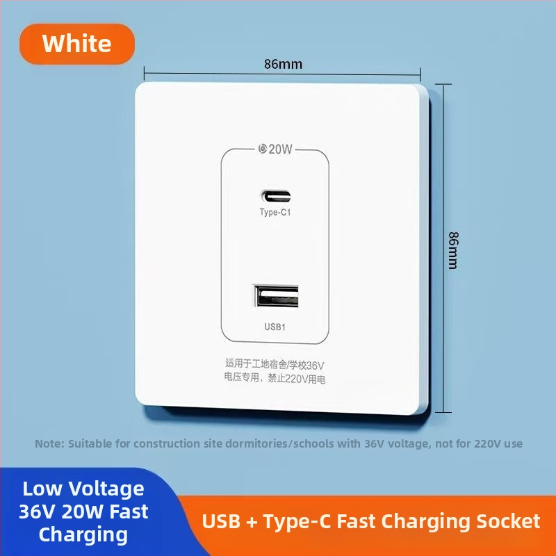 Zidni USB napajanje pločica s 20W brzim punjenjem, dvostruke USB utičnice (USB-A 2A + USB-C), 220V, vodljivo tijelo od fosfor bronca, 3C certificirano