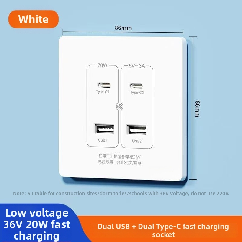 Zidni USB napajanje pločica s 20W brzim punjenjem, dvostruke USB utičnice (USB-A 2A + USB-C), 220V, vodljivo tijelo od fosfor bronca, 3C certificirano