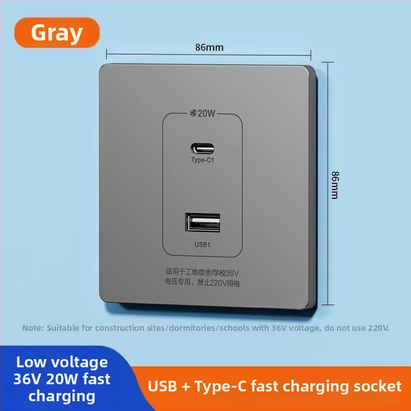 Zidni USB napajanje pločica s 20W brzim punjenjem, dvostruke USB utičnice (USB-A 2A + USB-C), 220V, vodljivo tijelo od fosfor bronca, 3C certificirano
