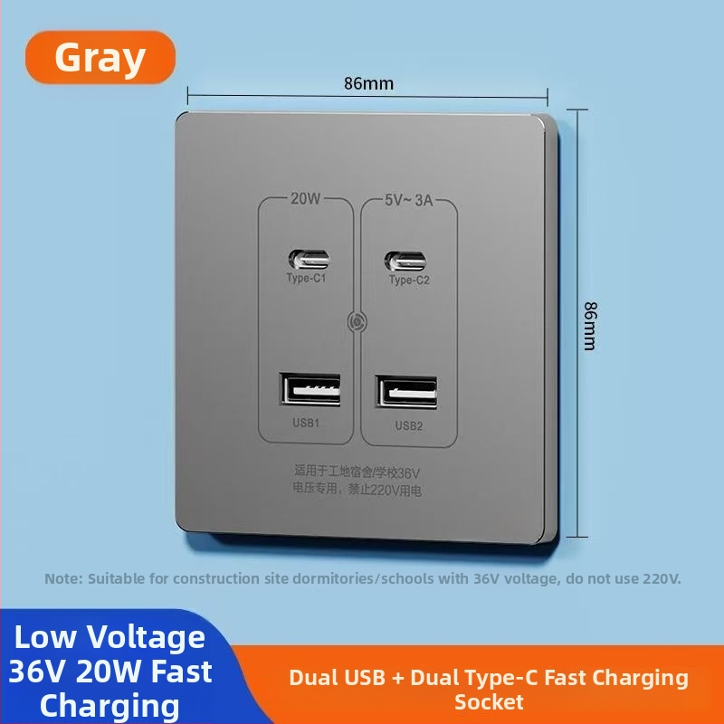 Zidni USB napajanje pločica s 20W brzim punjenjem, dvostruke USB utičnice (USB-A 2A + USB-C), 220V, vodljivo tijelo od fosfor bronca, 3C certificirano