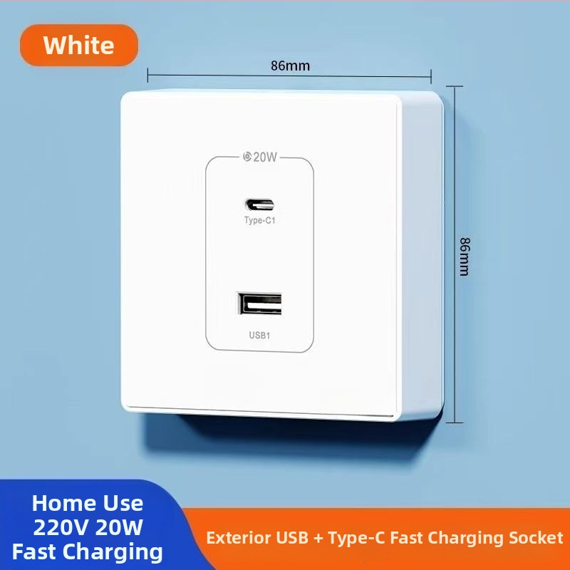 Zidni USB napajanje pločica s 20W brzim punjenjem, dvostruke USB utičnice (USB-A 2A + USB-C), 220V, vodljivo tijelo od fosfor bronca, 3C certificirano