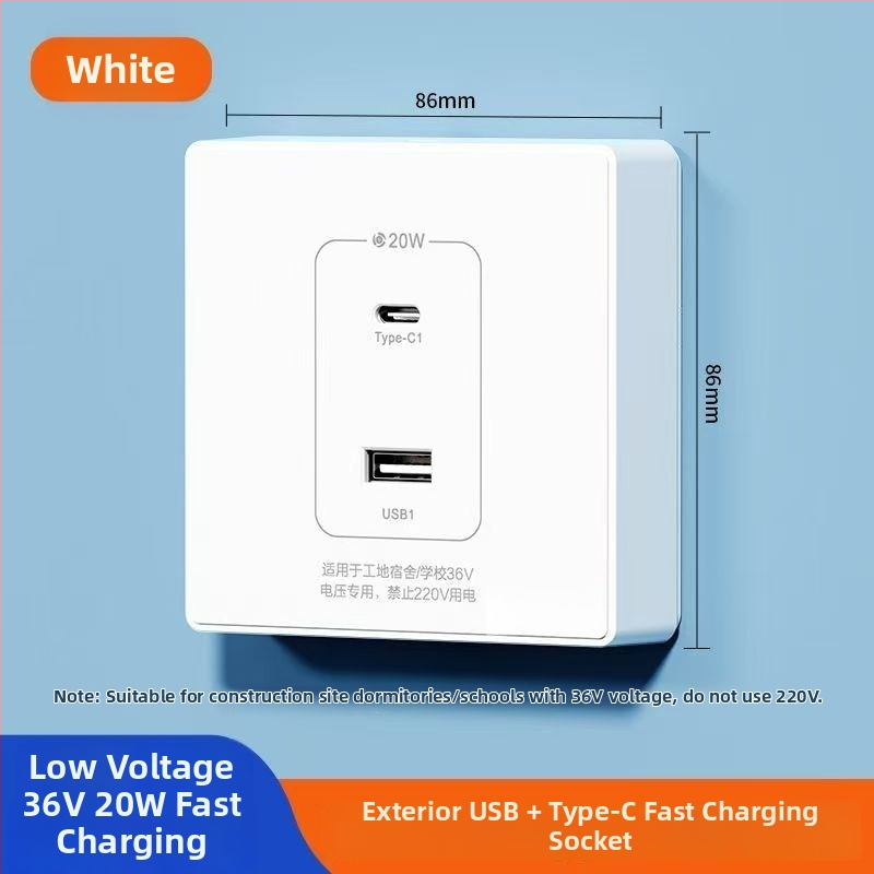 Zidni USB napajanje pločica s 20W brzim punjenjem, dvostruke USB utičnice (USB-A 2A + USB-C), 220V, vodljivo tijelo od fosfor bronca, 3C certificirano