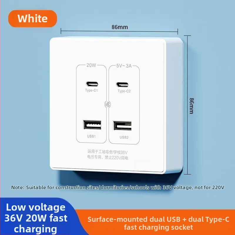 Zidni USB napajanje pločica s 20W brzim punjenjem, dvostruke USB utičnice (USB-A 2A + USB-C), 220V, vodljivo tijelo od fosfor bronca, 3C certificirano