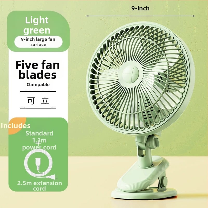 Mini klipsi/galda ventilators ar sienas stiprinājumu, 5 lāpstiņas, AC motors, 2 ātrumi, tīkla barošana