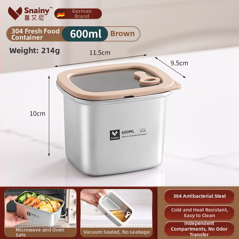 Pusdienu kastīte no 304 nerūsējošā tērauda ar vāku, kvadrātveida, mikroviļņu krāsnij droša, tilpums 800–1000 ml