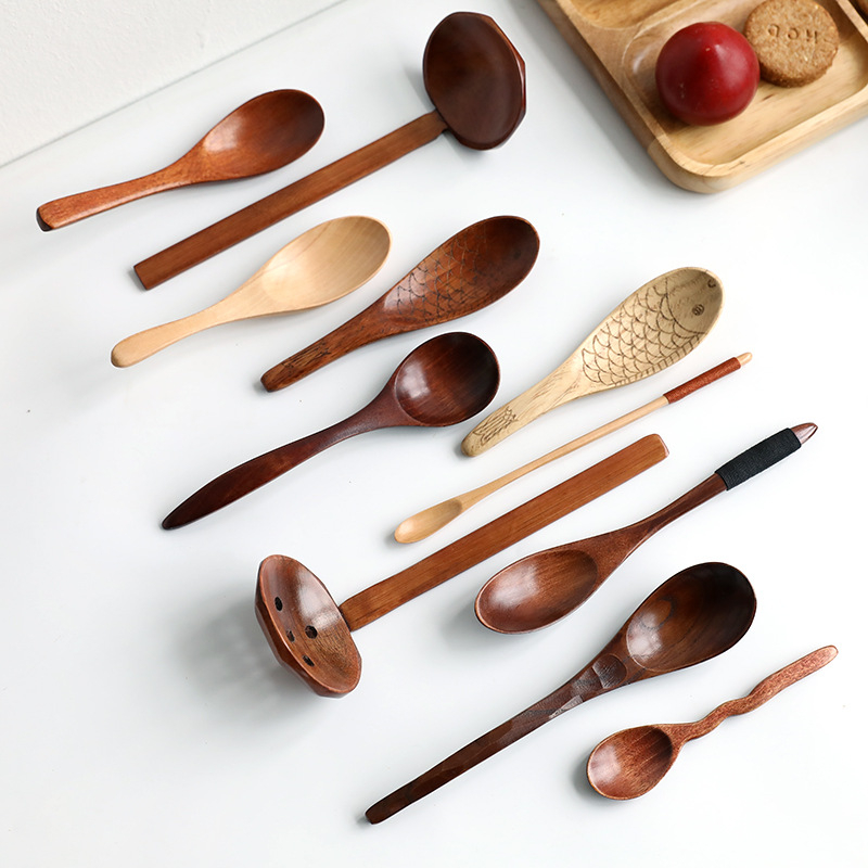 Drvena žlica, modern minimalistički stil, tiskano logo, prilagodljiva obrada, He Shi home marka, prvoklasna kvaliteta